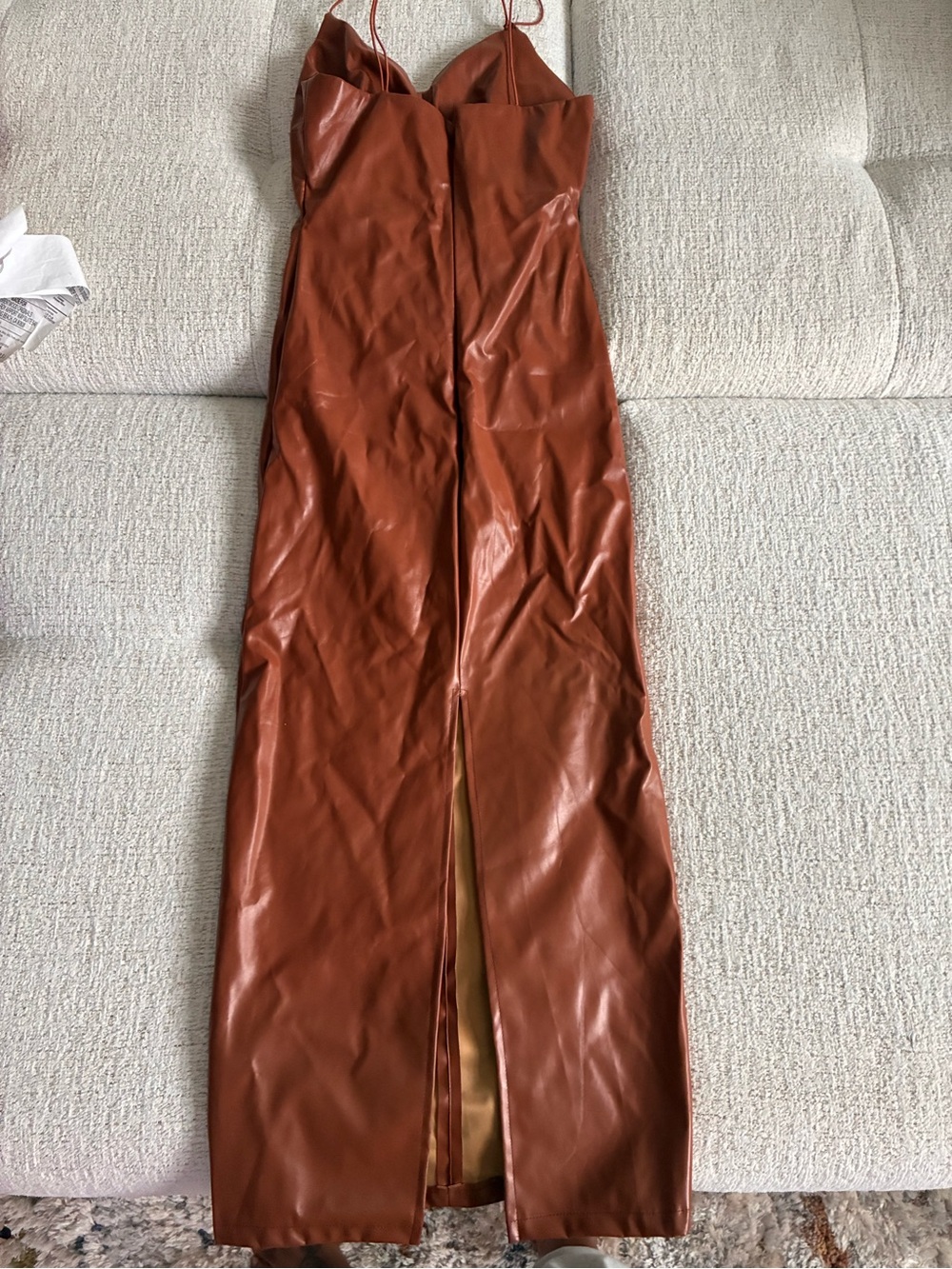 Rust Brown Faux Leather Slip Dress